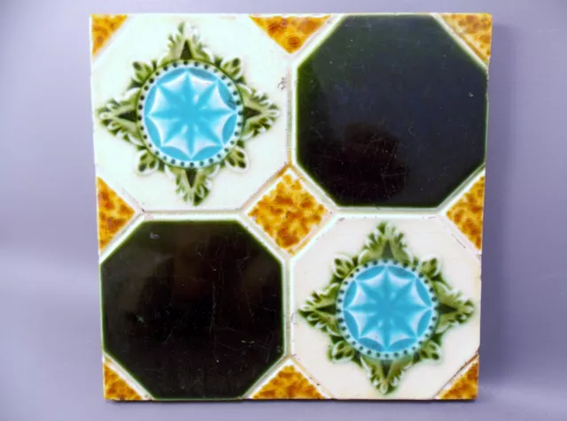 Antique Art Nouveau Majolica Tile  19th Embossed England