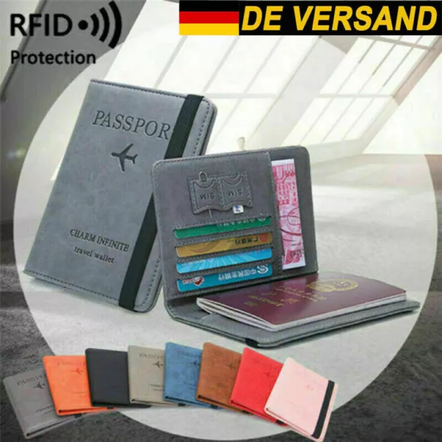 Echt Leder Reisepass Hülle mit RFID Schutz Reisepass Etui und Reisebrieftasche