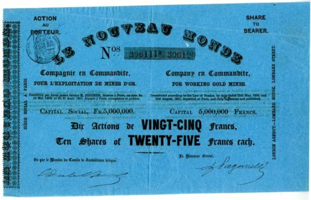 Le Nouveau Monde - Stock Certificate - Mining Stocks