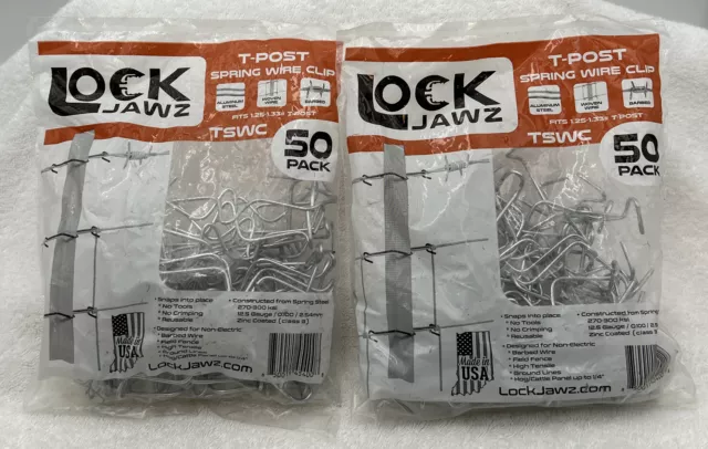 Lockjawz TSWC-50 T-Post Clip, Steel, Silver 50 PCs Lot Of 2 50 Packs 100 Total