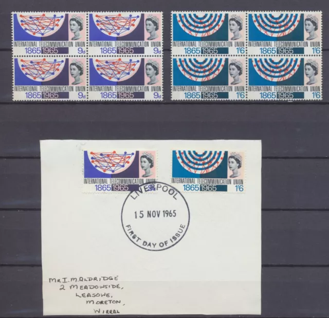 GB Stamps 1966: ITU Centenary: Mint Blocks + FDC; Phosphor: SG683p,684p: CV £23