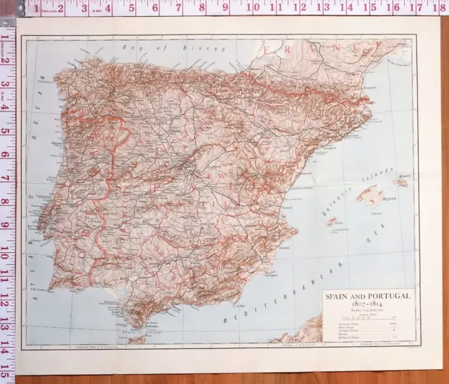 Map/Battle Plan Spain & Portugal 1807-1814 Madrid New Castile Seville Lisbon