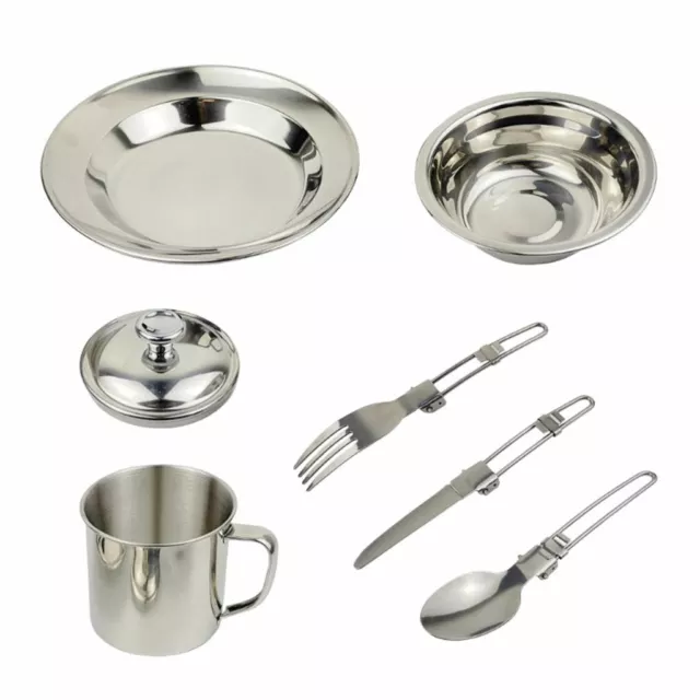 Tragbares Geschirr mit Schüssel Tasse Camping Picknick Reise Rucksack 2