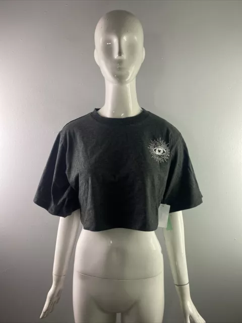 NWT Abound Womens Crop Short Sleeve Tee Grey Dark Charcoal Heather Eye Size XS