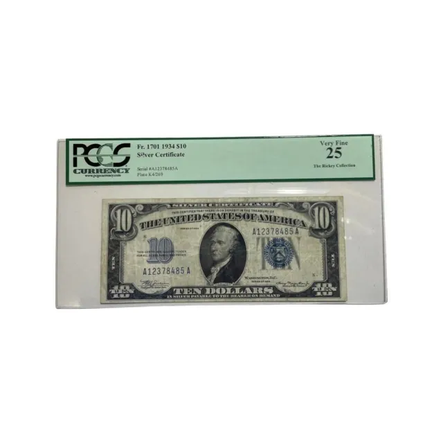 1934 $10 Ten Dollar Silver Certificate PCGS VERY FINE VF25 PPQ Fr. 1701 2