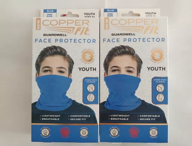 2 NEW Copper Fit Guardwell Face Protector YOUTH Mask BLUE Secure Fit FOR KIDS