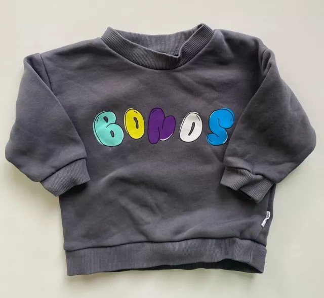 Bonds baby size 3-6 months dark grey pullover logo jumper windcheater, VGUC