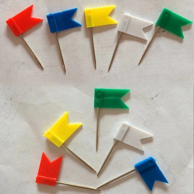 100PCS ASSORTED COLORS Map Flag Push Tacks for School Home Office $17. ...