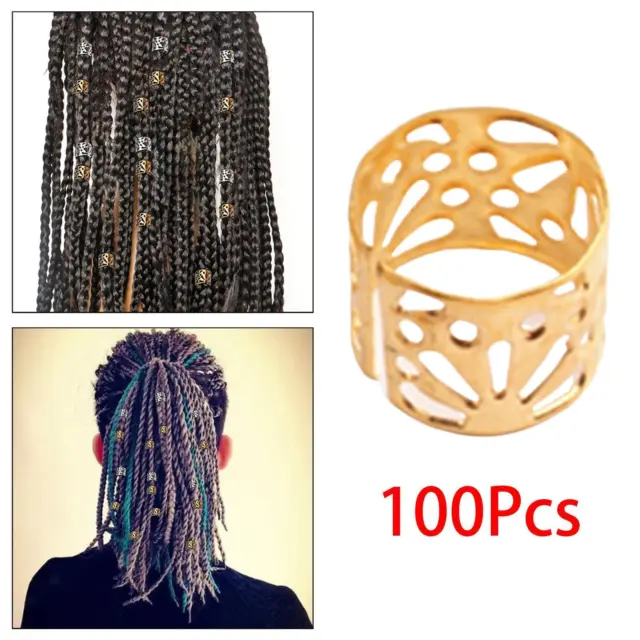 100Pcs Dreadlocks Beads Hollow Pattern Beard Beads Hair Braid Rings Clips Metal