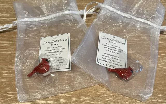 2 Ganz "The Lucky Little Cardinal" Charm Figurine Token w/Poem Card Organza Bag