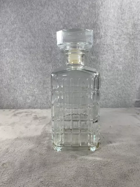 Vtg Square Glass Pattern Spirit Whiskey Liquor Decanter Stopper