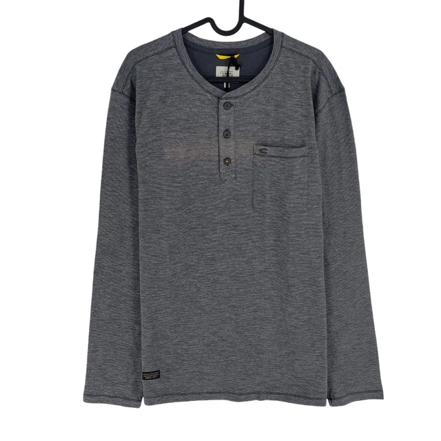 T-shirt Homme Camel Active Manches Longues Col Henley - Gris, Coton, Taille M, Léger Défaut