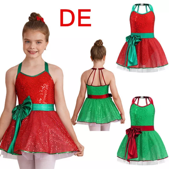 DE Mädchen Kostüm Kinder Pailletten Ballettkleid Ärmellos Prinzessin Kleid Elfen