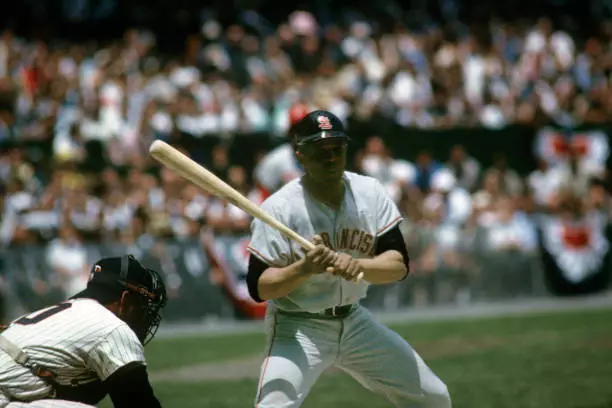 Willie Mays of the San Francisco Giants bats during the Major Leag- Old Photo