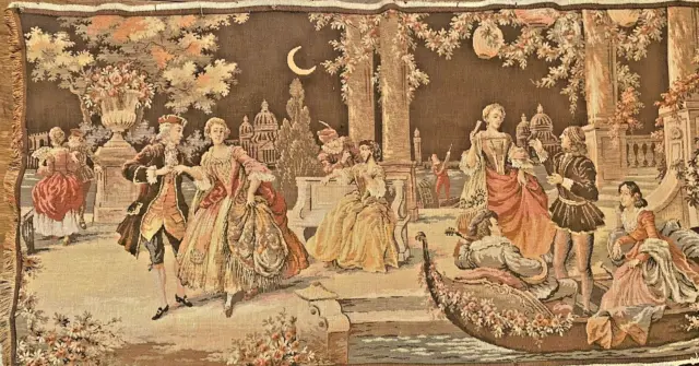 Antique Woven Tapestry , French American Courting, Made in Belgium, 19"x38"