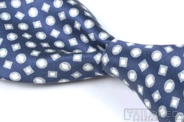 STEFANO RICCI Blue Geometric 100% Satin Silk Mens Luxury Tie - 3.75"