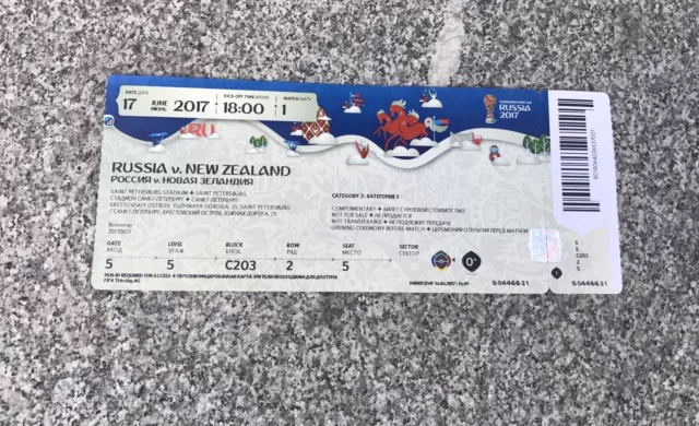 Sammler Used MINT Ticket #1 Russia New Zealand  Confed Cup Russland Unfolded Top
