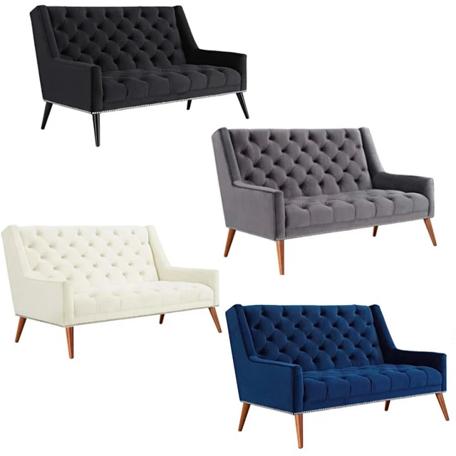 Velvet Love Seat Banquette Antique Nickel Nail Head Trim Black, Gray, Ivory, Blu