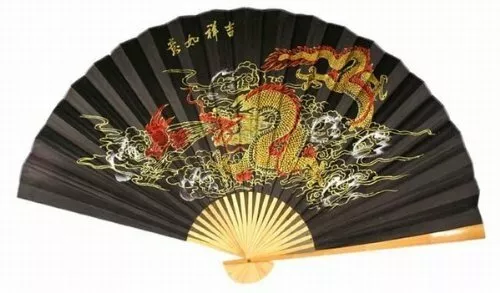 "Classic 35"" Oriental Feng Shui Wall Fan-Black Dragon"