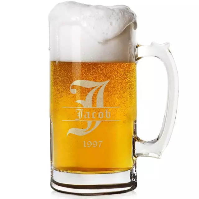 Custom Glass Beer Mug - 16 oz Beer Glass - Engraved Beer Cup Beer Gifts for Men