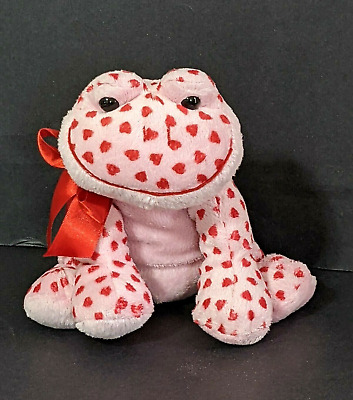 HUGFUN INT'L PINK Frog Toad Red Heart Plush 7