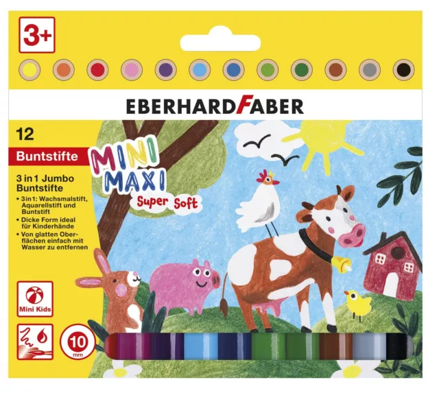 Eberhard Faber 518912,Mini Kids Jumbo Colouring Pencils in 12 Colours, 3 in 1 wi 2