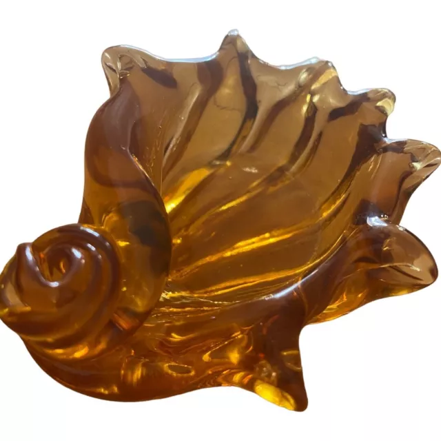 vintage amber coloured handblown glass seashell, small trinket holder/ashtray