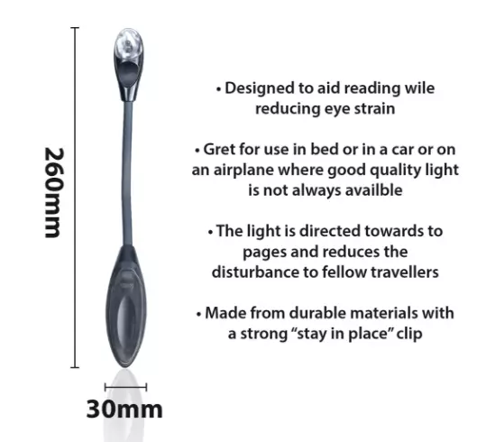 Home and Garden Battery Operated Book Light With LED Flexible Head and Sturdy Cl