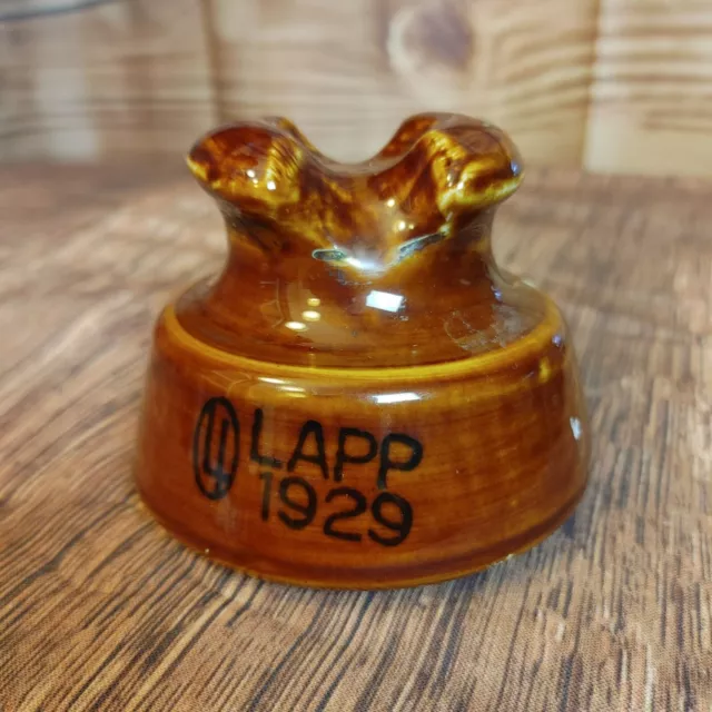 Vintage Lapp 1929 Brown Glazed Pottery Hydro Insulator 3x2"