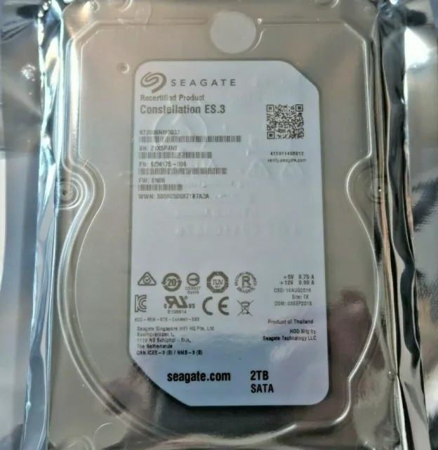 Seagate ST2000NM0033 9ZM175-006 Fw: SN06 2.0TB 3.5 " SATA HDD 125 Heures Ou