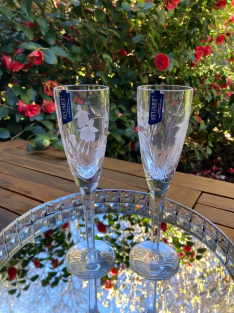 Stuart Crystal Cascade Champagne Flute x 2 New Signed