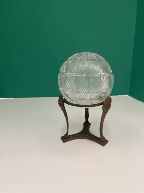 Leaded Cut Crystal Orb On A Bronze Stand