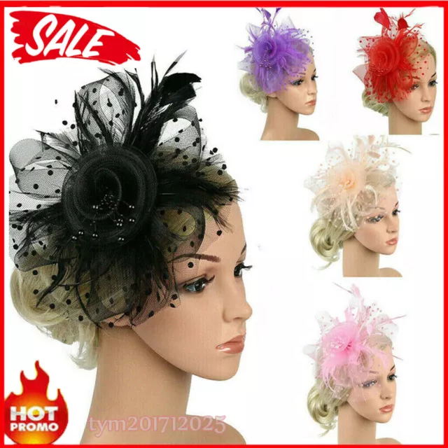 Women Fascinator Hat Cocktail Tea Party Hat Headband Flower Feather Hair Clip