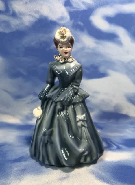 As Is Vintage Florence Ceramics "Sarah" Lady Figurine Blue Dress with White