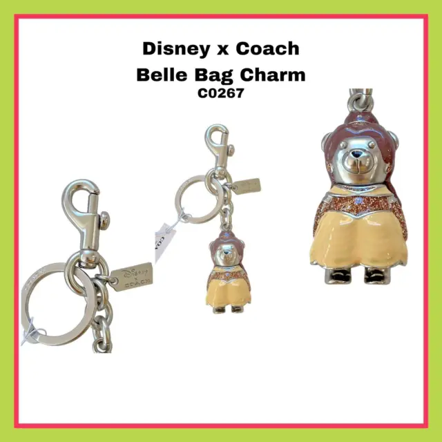 Coach x Disney BELLE BEAUTY AND THE BEAST BAG CHARM Key FOB Ring Keychain NWT