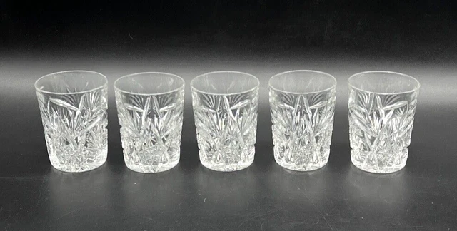 Set of 5 American Brilliant (ABP) Cut Glass Crystal 8oz Old Fashioned Tumblers
