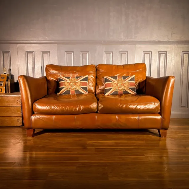Leather 2 Seater Sofa Retro Mid Century Danish Style Brown Chesterfield Set