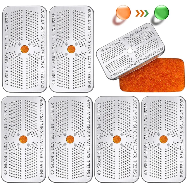 6 Pack 40 Gram Indicating Silica Gel Desiccant Canister Dehumidifier Orange Bag