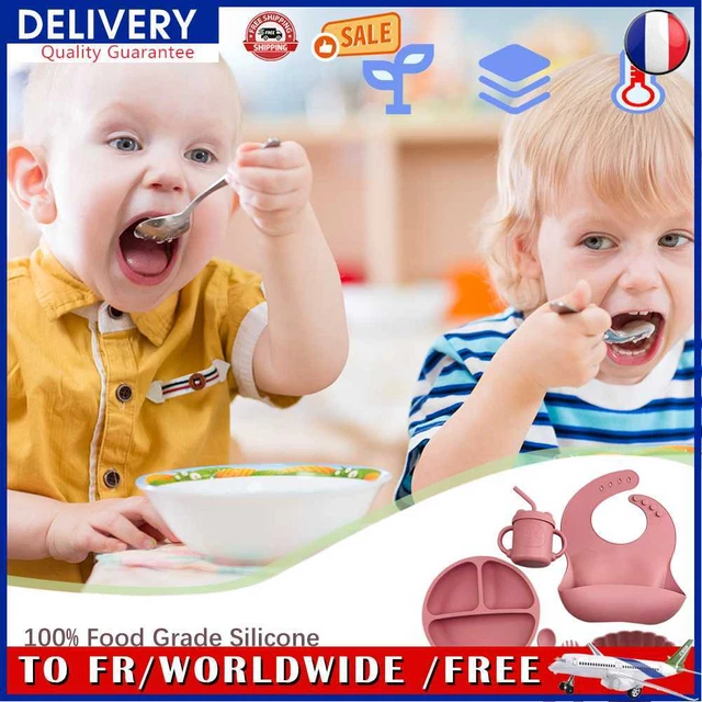 6pcs Silicone Baby Feeding Set BPA Free Feeding Dish Dinnerware (Rose Red)