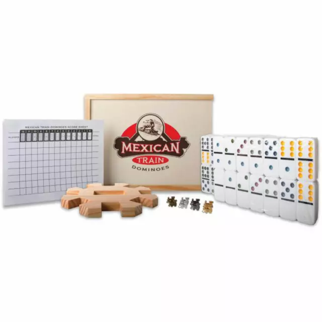 Set d'accessoires Domino Train Mexicain - 1 Gare en Bois + 8 Locomotives en  métal + Bloc de Scores - Jeux classiques - Achat & prix