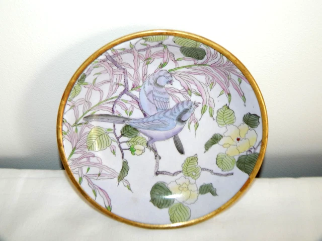 Sold Price: Assiette en verre vert à décor en relief d'oiseaux branchés