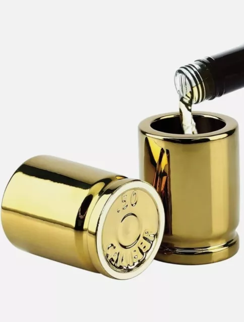 Realistic 50 Cal Bullet Casing Design Gold Shot Glass Set Of 2