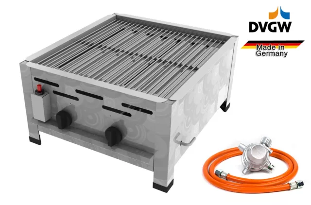 2 Flammen Edelstahl Gasgrill, Gastrobräter Gasbräter Gas Grill 7,3 kW 2 flammig