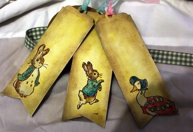 3 Handmade Peter Rabbit Bookmarks - Birthday/Baby Shower Favours