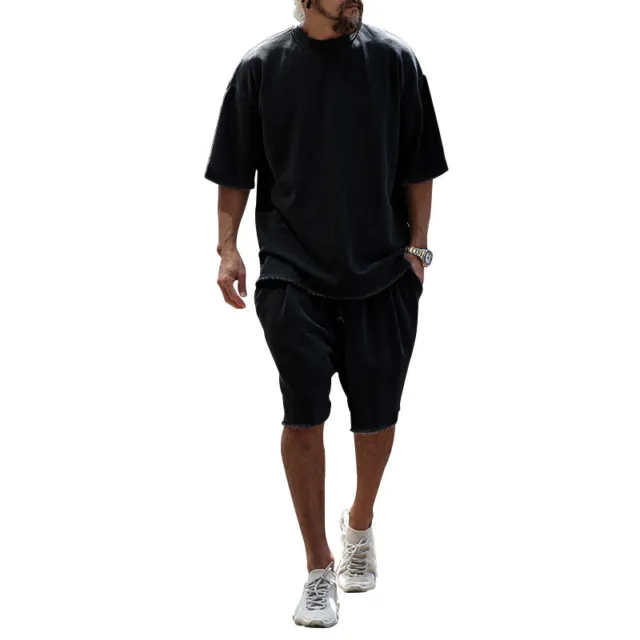 Men Tracksuit Street Baggy Summer Casual Short Sleeve T-Shirt+Shorts 2 Piece Set