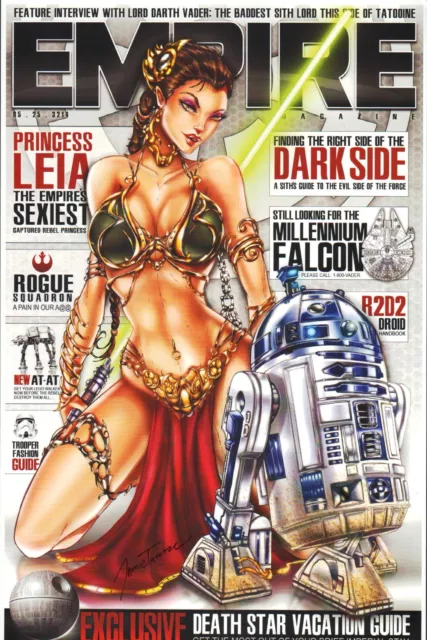 PRINCESS LEIA & R2-D2 EMPIRE COVER PRINT HAND SIGNED Jamie Tyndall Star Wars