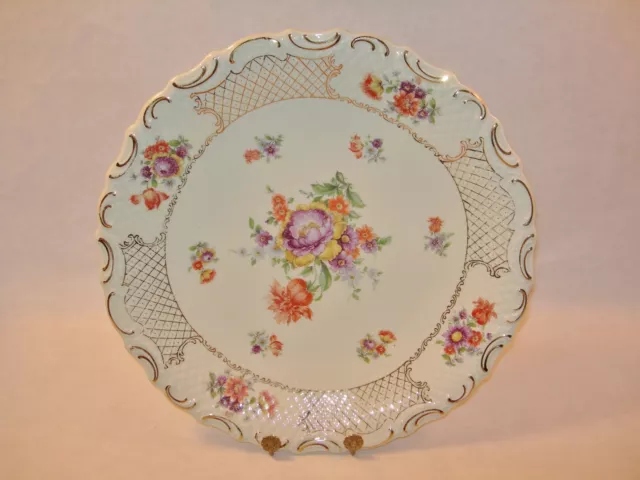 ~ Beautiful Schumann Bavaria Dresden Flowers 12" Cake Platter Gold Gilding Nice~