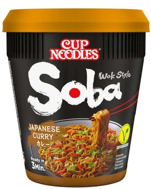 Pasta istantanea Nissin Cup Noodles Soba Japanese Curry Wok 7x 90g NUOVO MHD 30/01/24