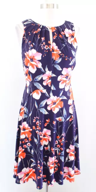 Ivanka Trump Blue / Purple Floral Print Keyhole Sleeveless Jersey Dress Size S