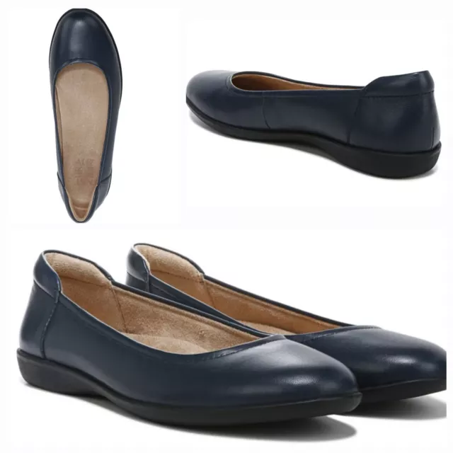 New Naturalizer Flexy 9M Navy Blue Leather Minimalist Ballet Flat Slip On Shoes